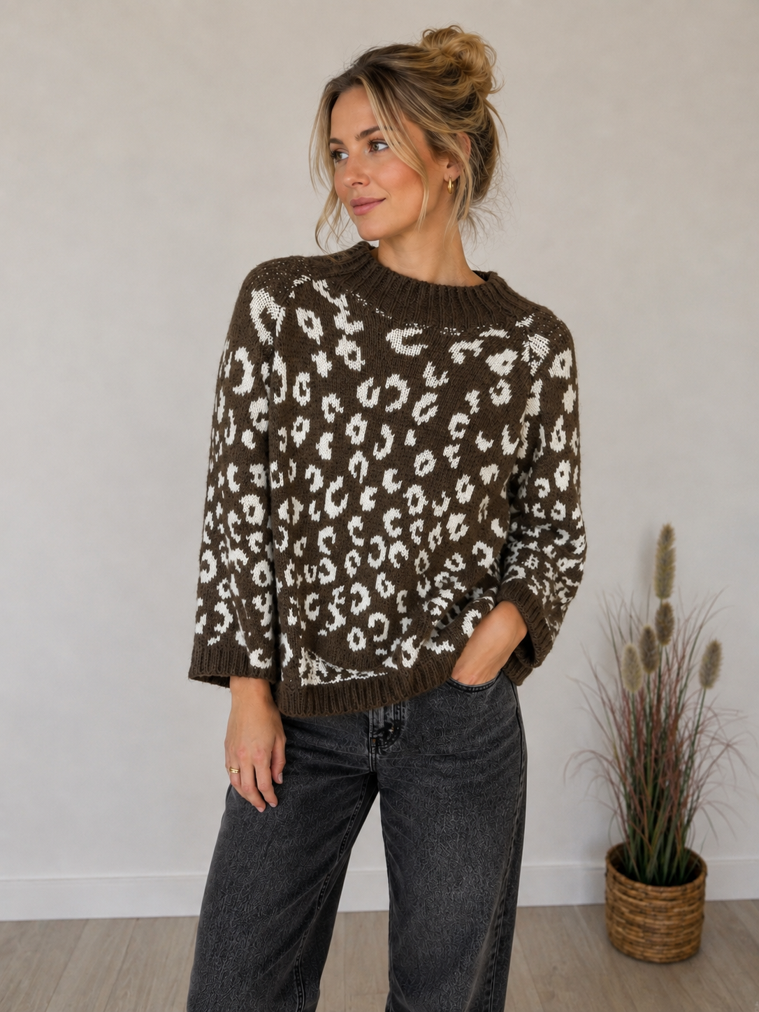 Pulli Lia im Leoprint in dunkelbraun 63961
