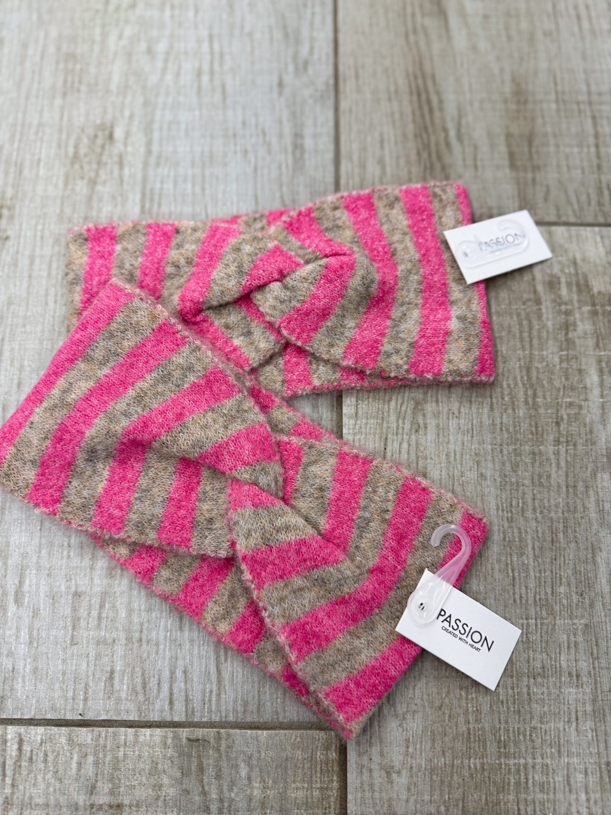Stirnband gestreift (pink/beige)